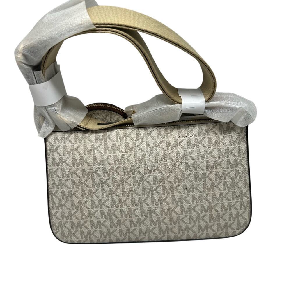 Michael Kors White/Tan Jet Set Logo Crossbody Bag with Case Apple AirPods Pro - Picture 5 of 14